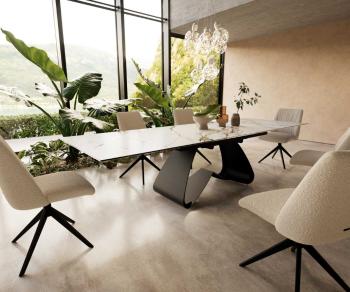 Jídelní stůl Edge 200-300x100 keramika Calacatta Luxe bílá