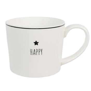 Bílý hrnek s hvězdičkou Happy - Lovely Day - 12*8*7 cm / 300 ml 6CEMU0145