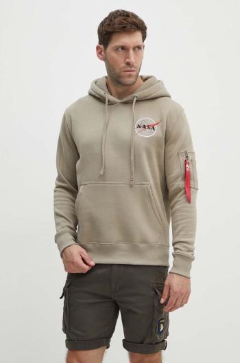 Mikina Alpha Industries NASA Orbit Hoody pánská, béžová barva, s kapucí, s aplikací, 146339