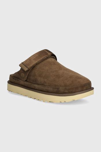 Semišové pantofle UGG Goldenstar Clog dámské, hnědá barva, na platformě, 1138252-HCK