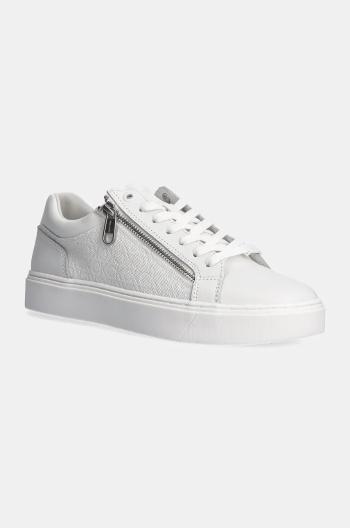 Sneakers boty Calvin Klein LOW TOP LACE UP W/ ZIP MONO bílá barva, HM0HM01555