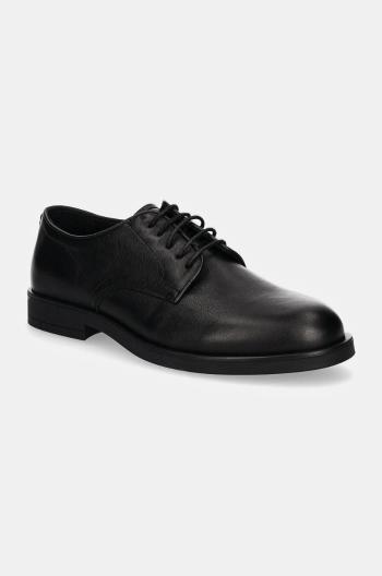 Kožené polobotky Calvin Klein DERBY LTH pánské, černá barva, HM0HM01567