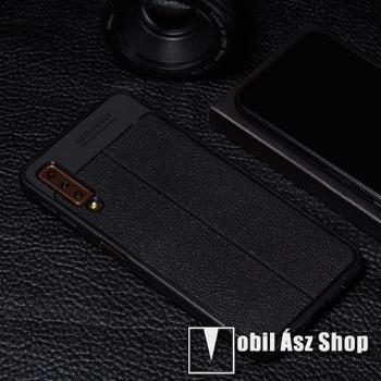 OTT! LEATHER PRO SERIES szilikon védő tok / bőrhatású hátlap - FEKETE  - 360 FOKOS ERŐS VÉDELEM! - SAMSUNG SM-A750F Galaxy A7 (2018)