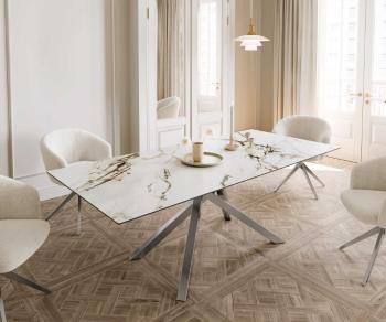 Jídelní stůl Edge 180-220x100 keramika Calacatta Luxe bílo