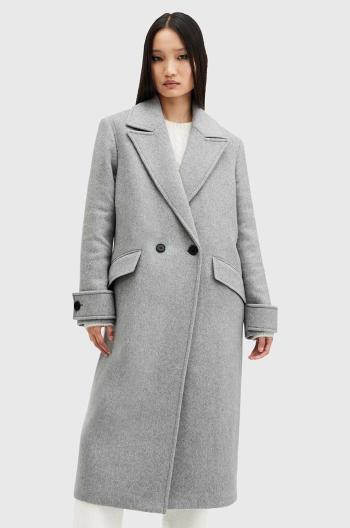 Kabát s příměsí vlny AllSaints MABEL COAT šedá barva, přechodný, dvouřadový, W006OZ