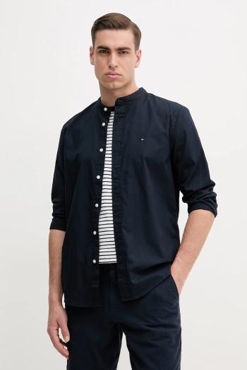 Bavlnená košeľa Tommy Hilfiger pánska, tmavomodrá farba, regular, so stojačikom, MW0MW39966