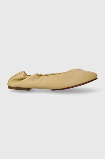 Kožené baleríny Tommy Hilfiger TH ELEVATED ELASTIC BALLERINA béžová barva, FW0FW07882