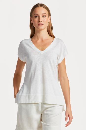 VESTA GANT LINEN-BLEND V-NECK VEST WHITE