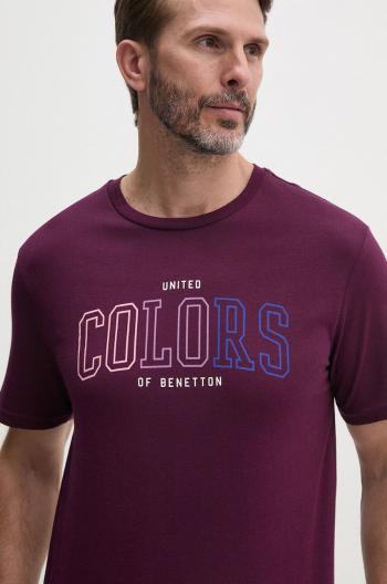 Bavlněné tričko United Colors of Benetton fialová barva, s potiskem, 3I1XU1096