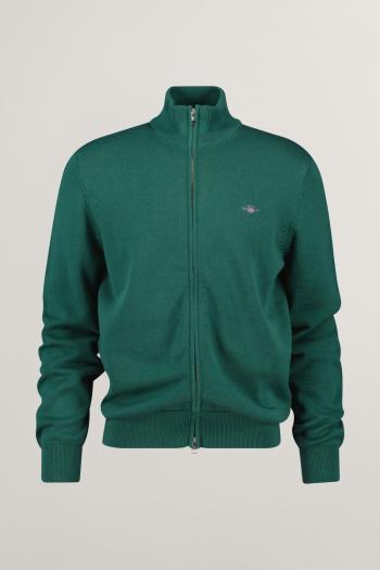 SVETR GANT CASUAL COTTON ZIP CARDIGAN WOODY GREEN