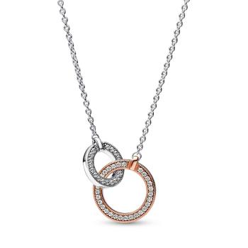 Pandora Stříbrný náhrdelník s bicolor přívěskem Rose Signature 382778C01-45