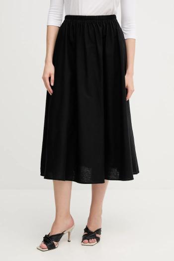 Sukňa s prímesou ľanu Barbour Elsie čierna farba, midi, áčkový strih, LSK0122BK11