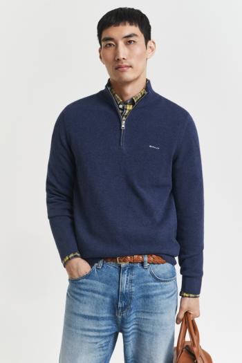SVETR GANT COTTON PIQUE HALF ZIP MARINE MELANGE