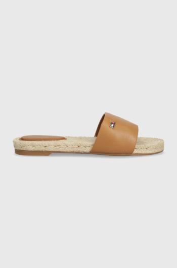 Kožené pantofle Tommy Hilfiger SIMPLE LEATHER FLAT ESP SANDAL dámské, hnědá barva, FW0FW07933