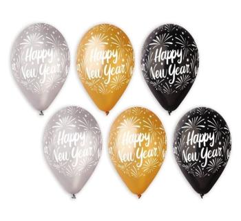 Balónky metalické 30 cm "Happy New Year" 6 ks - Silvestr - GoDan