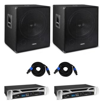 Vonyx Bass Storm DJ PA, 2 x PA zesilovač 500 W, 2 x PA subwoofer 600 W