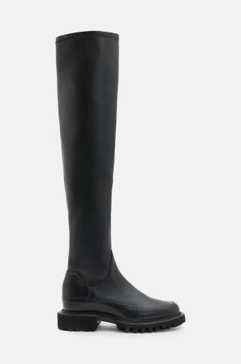 Kožené kozačky AllSaints Leona Boot dámské, černá barva, na plochém podpatku, W097FB