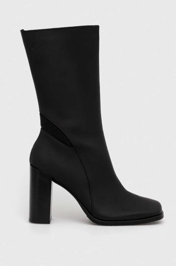 Kožené kotníkové boty Calvin Klein Jeans HEEL ZIP BOOT LTH WN dámské, černá barva, na podpatku, YW0YW01113