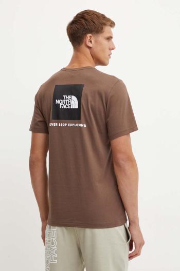 Bavlněné tričko The North Face S/S Redbox Tee hnědá barva, s potiskem, NF0A87NP5EX1