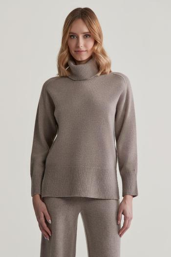 SVETR GANT HERRINGBONE DETAIL ROLLNECK WARM GREY