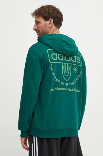 Mikina adidas Originals pánská, zelená barva, s kapucí, s potiskem, IW3247