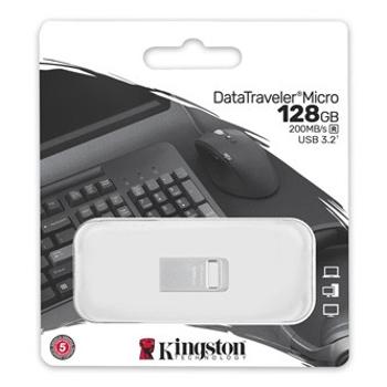 Kingston USB flash disk, USB 3.0, 128GB, DataTraveler Micro G2, stříbrný, DTMC3G2/128GB, USB A