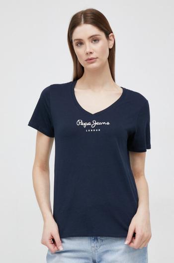 Bavlněné tričko Pepe Jeans Wendy V Neck tmavomodrá barva