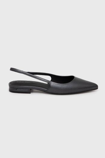 Kožené baleríny Calvin Klein FLAT SLINGBACK PUMP PEARL černá barva, s odkrytou patou, HW0HW02120