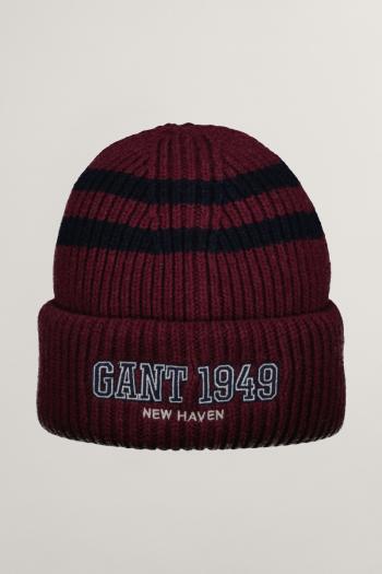 ČEPICE GANT STRIPED KNITTED BEANIE WINE RED