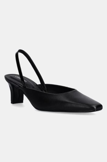 Kožené lodičky Calvin Klein HEEL SLING PUMP 50 - LTH černá barva, na podpatku, s odkrytou patou, HW0HW02267