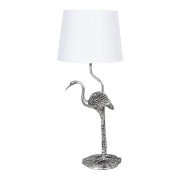 Stříbrná stolní lampa s dekorací plameňáka a bílým stínidlem – Ø 25*58 cm / E27 6LMC0028