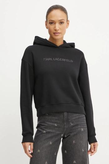 Mikina Karl Lagerfeld dámska, čierna farba, s kapucňou, s nášivkou, A1W20044