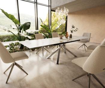 Jídelní stůl Edge 200-300x100 keramika Calacatta Luxe bílo-zlato-šedá