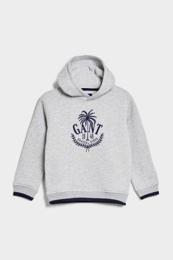 MIKINA GANT PALM EMBROIDERY HOODIE LIGHT GREY MELANGE