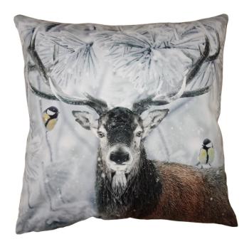 Zimní sametový povlak na polštář Jelen se sýkorkami Deer I - 45*45 cm KT021.336