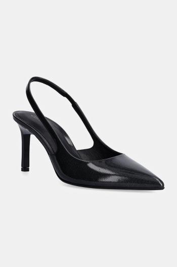 Kožené lodičky Calvin Klein HEEL SLINGBACK PUMP 70 SAFF LTH černá barva, HW0HW02068