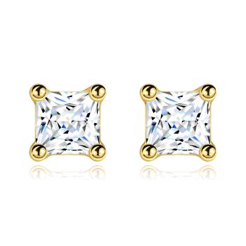 Zlaté náušnice 14K s čírym zirkónom v tvare štvorca