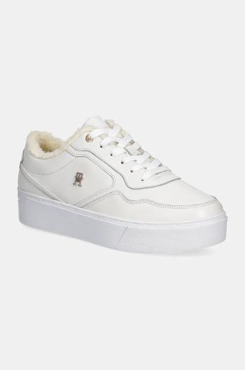 Kožené sneakers boty Tommy Hilfiger ESSENTIAL PLATFORM SNEAKER FUR bílá barva, FW0FW08349