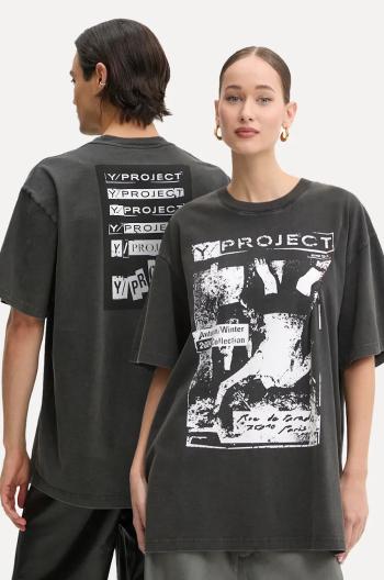 Bavlněné tričko Y/Project ROCK BAND PRINT PINCHED LOGO T-SHIRT šedá barva, s potiskem, 204TS020