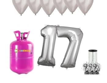 HeliumKing Helium párty set na 17. narozeniny se stříbrnými balónky