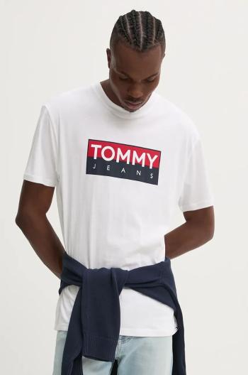 Bavlněné tričko Tommy Jeans bílá barva, s potiskem, DM0DM19684