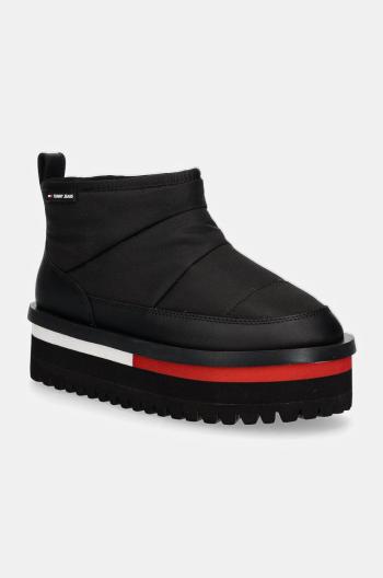 Sněhule Tommy Jeans TJW NYLON FLATFORM BOOT WL černá barva, EN0EN02689