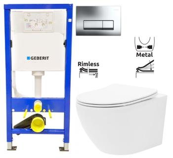 GEBERIT DuofixBasic s chromovým tlačítkem DELTA51 (458.103.00.1 51CR CF1)+ WC REA Carlo Flat Mini Rimless + SEDÁTKO 458.103.00.1 51CR CF1