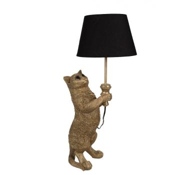 Zlatá stolní lampa Kočka s černým stínidlem - 31*24*62 cm 5LMC0037