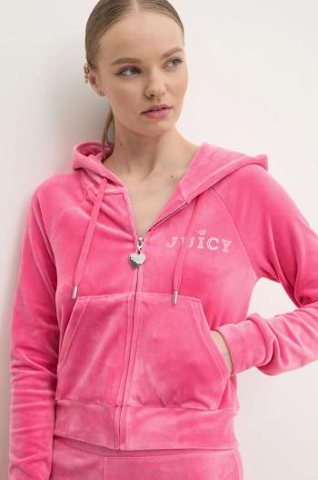 Velurová mikina Juicy Couture REGAL MADISON HOODIE růžová barva, s kapucí, JCBAS224828