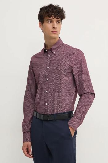 Košile Tommy Hilfiger pánská, vínová barva, slim, s límečkem button-down, MW0MW36914