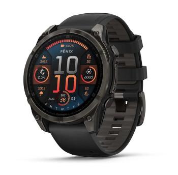 Garmin Fenix® 8 – 47 mm, AMOLED Sapphire, Carbon grey DLC titanium s Black/Gray silikonovým řemínkem 010-02904-21