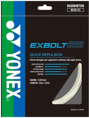 Tollasütő húr Yonex EXBOLT 63, 0,63 mm, 10 m, fehér