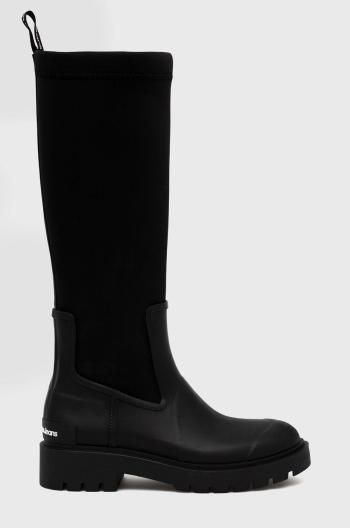 Kozačky Calvin Klein Jeans High Rainboot Neoprene dámské, černá barva, na plochém podpatku