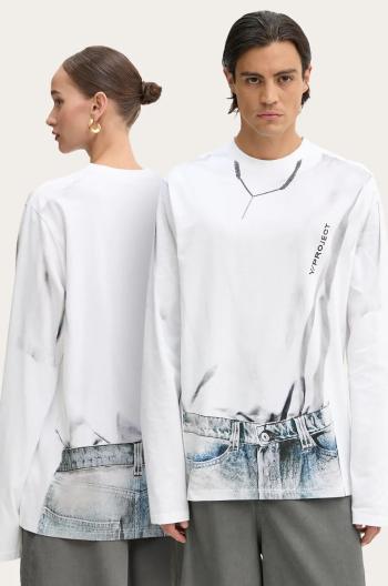 Bavlněné tričko s dlouhým rukávem Y/Project YP TROMPE L'OEIL LONG SLEEVE T-SHIRT bílá barva, 204TS021